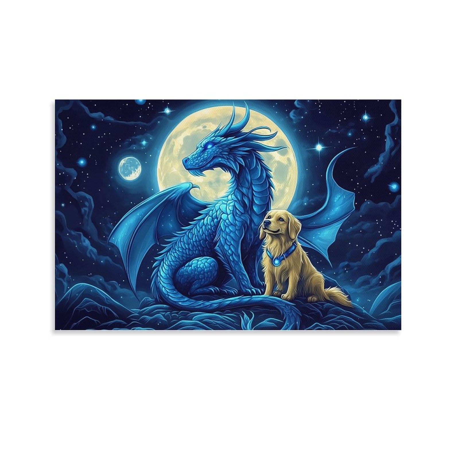Amazon.com: KRECDKQ Dragon Poster,Blue Dragon Dog Golden Retriever