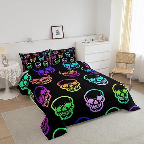 Miniatura 2 de Erosebridal Juego de ropa de cama de calavera de la muerte, juego de ropa de cama de esqueleto claro degradado con temática de Halloween, edredón