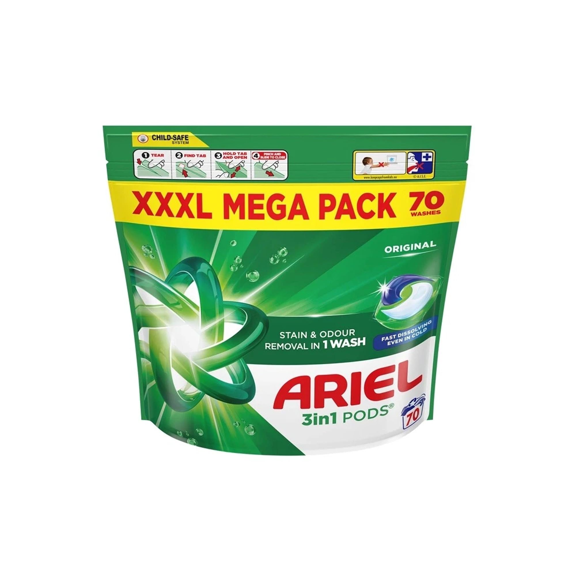 All-in-1 PODS, Washing Liquid Laundry Detergent Capsules 70 Washes, Original, Outstanding Stain Removal In 1 Wash, Brrrilliant In Cold and Short