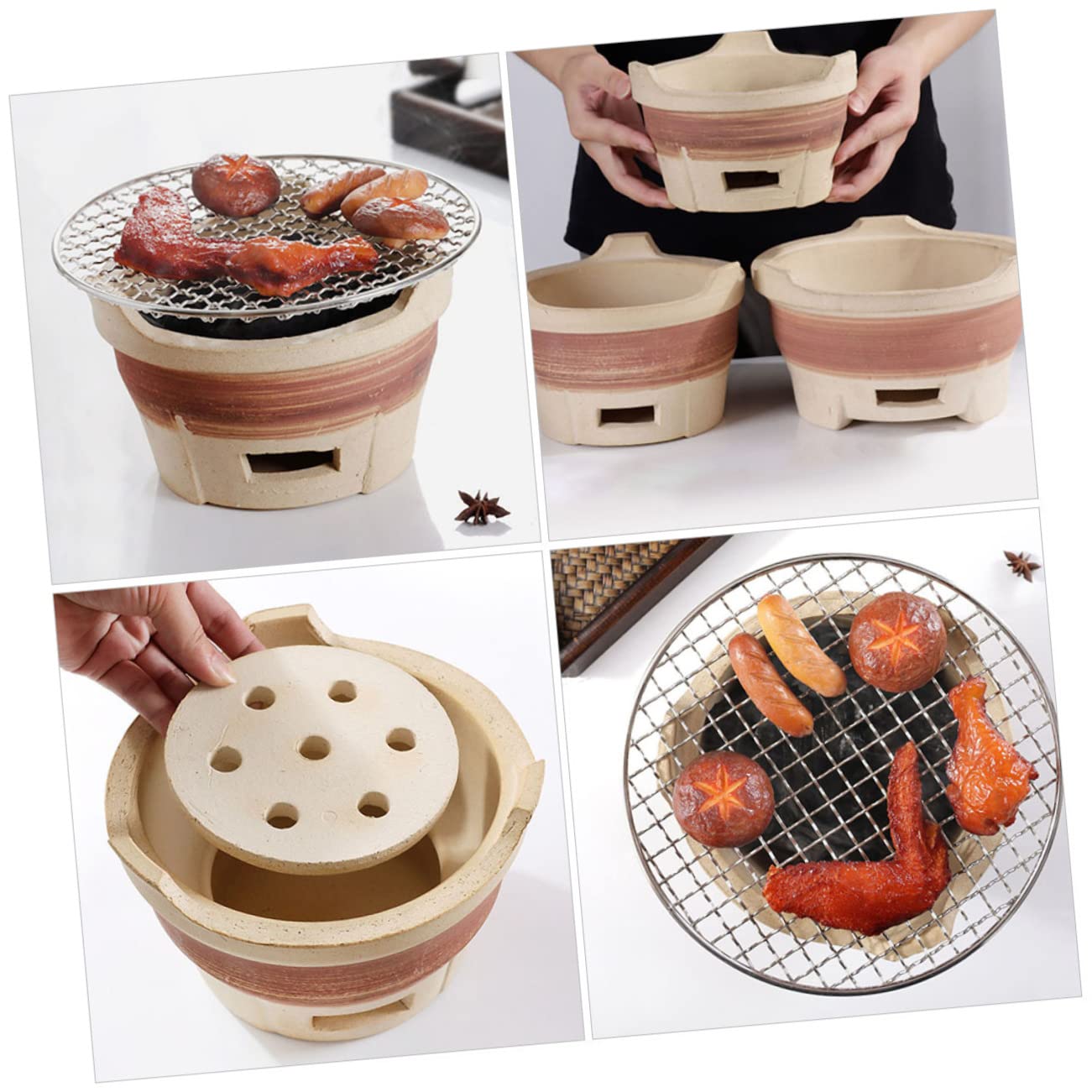 BESPORTBLE 1 Zestaw Grill Węglowy Akcesoria Do Grilla Piec Do Grilla Gliniany Uchwyt Do Grillowania Gliniany Piec Węglowy Przenośny Piec Do Grilla Piec Do Grilla Akcesoria Kempingowe