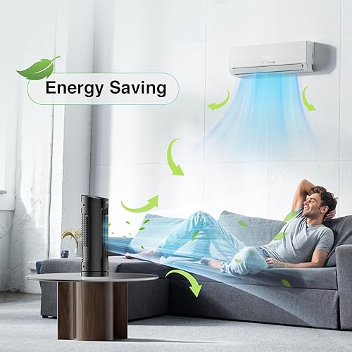 Miniatura 7 de VCK Ventilador de torre de 13 pulgadas para dormitorio, ventilador de piso silencioso de velocidad de 27 piess, ventilador sin aspas de 90 para