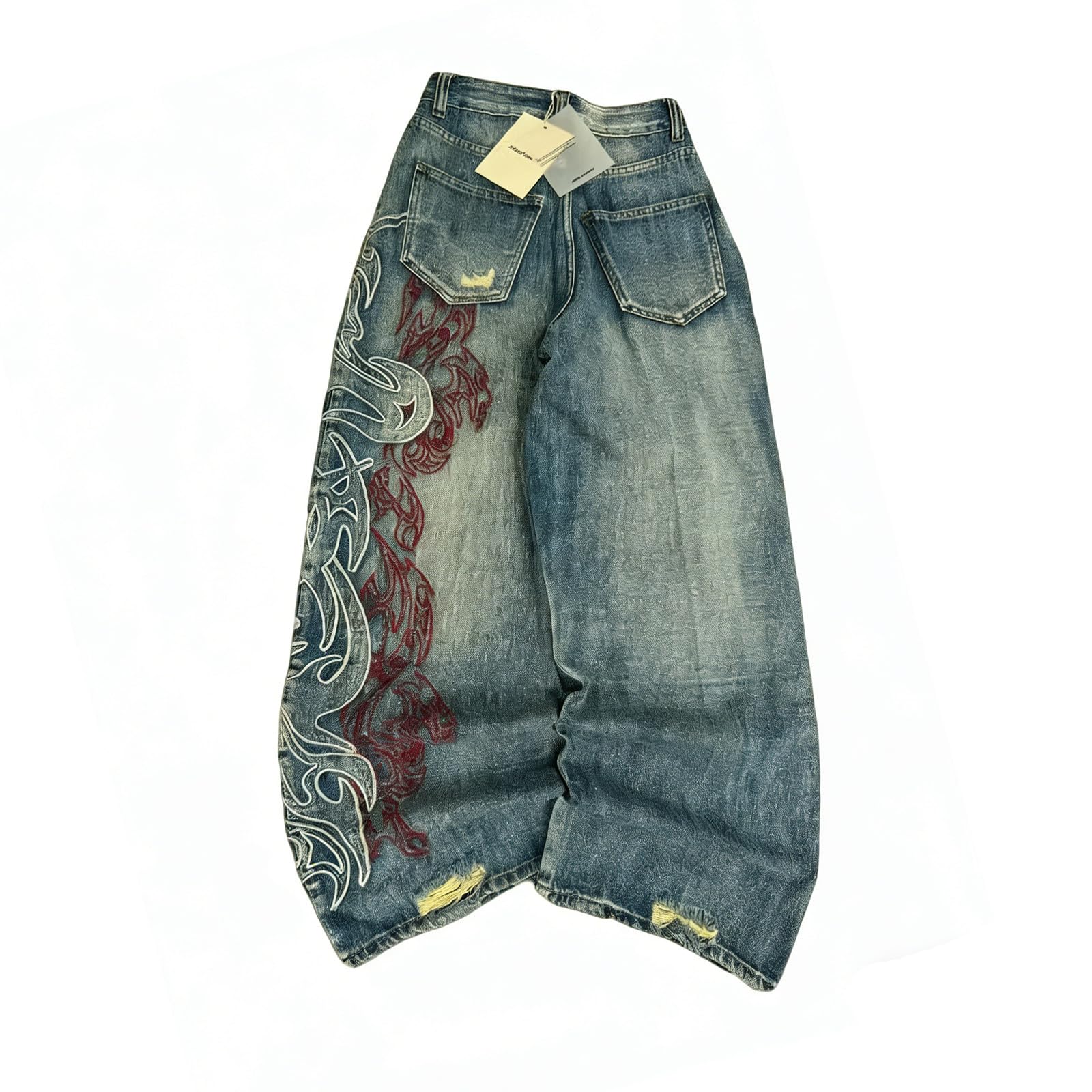 Jeans da uomo Essentials extra vintage hip hop, pantaloni baggy, comodi pantaloni per il tempo libero con motivo ricamato, vita media, gamba dritta, per streetwear, hip hop