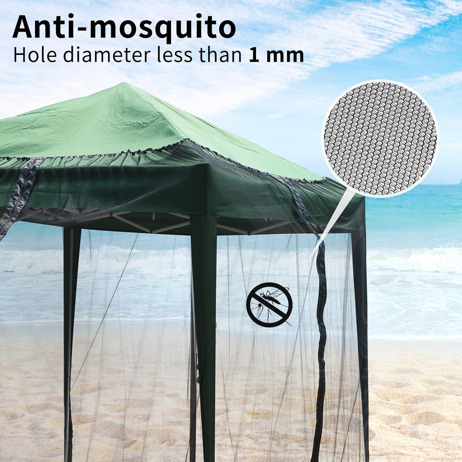 Zanzariera per Ombrellone 3x3, Rete Antizanzare per Ombrellone da Giardino Esterno, Universale Regolabile Schermo con porta a cerniera per Gazebo Ombrelloni tavoli da patio, AntiVento (Nero)