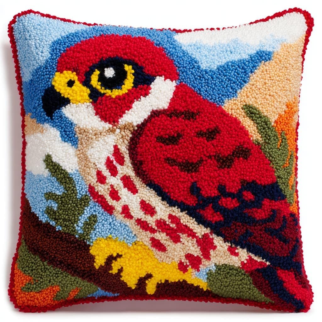 Taxpy Latch Hook Kits, Animal Eagle Pillow DIY Rug Crochet Hook Cushion Making Kits with Preprinted Pattern Canvas DIY Handmade Sofa Cushion Kit 43x43cm