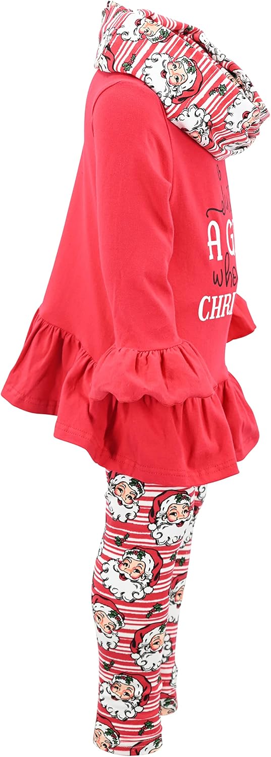 Unique Baby Girls Kids Toddler 3pc Outfit Set Long Sleeve Ruffled Hemline Tunic Top Leggings and Scarf - Image 5
