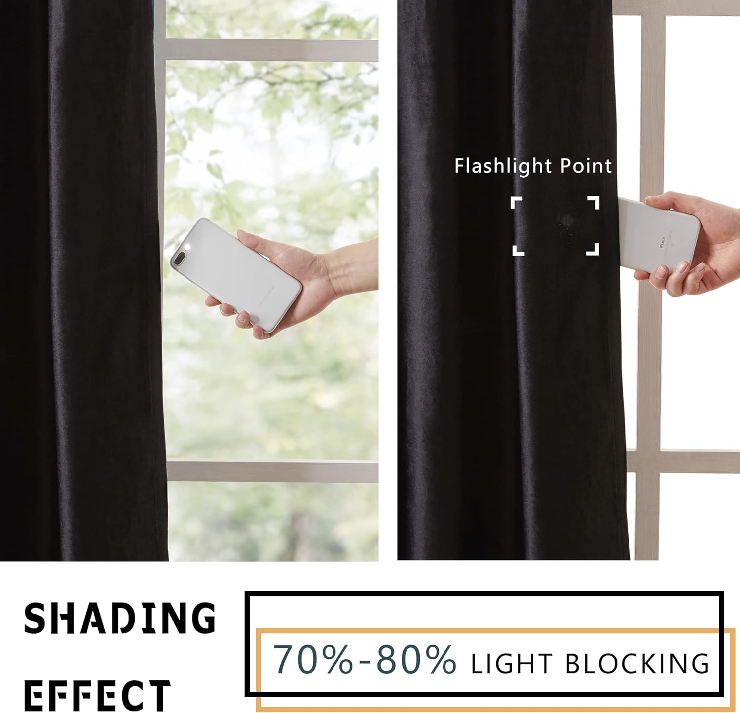 PRIMROSE Black Curtains 84 inch for Living Room Velvet Blackout Rod Pocket Window Drapes Treatment Semi Room Darkening Decor Curtains for Bedroom Set of 2 Panels