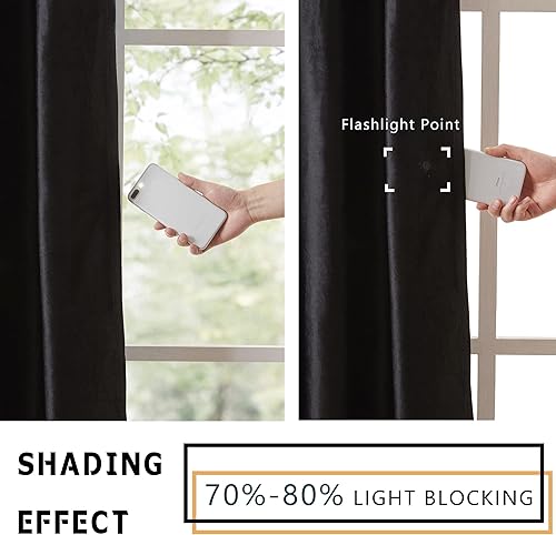 Miniatura 5 de PRIMROSE Cortinas negras de 120 pulgadas para sala de estar, cortinas opacas de terciopelo con bolsillo para barra, cortinas para ventana,