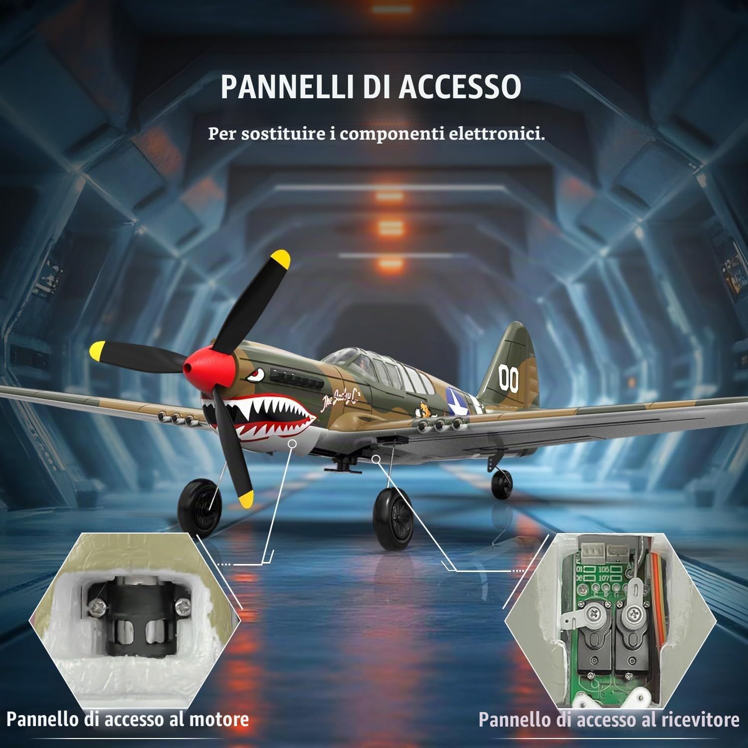 volantexrc Aereo Telecomandato P40 Warhawk V2, 4 Canali 2.4GHz con Giroscopio 6 Assi, Modello RTF Pronto a Volare, Ideale per Adulti, Aereo da Caccia Elettrico con Stabilizzatore Automatico