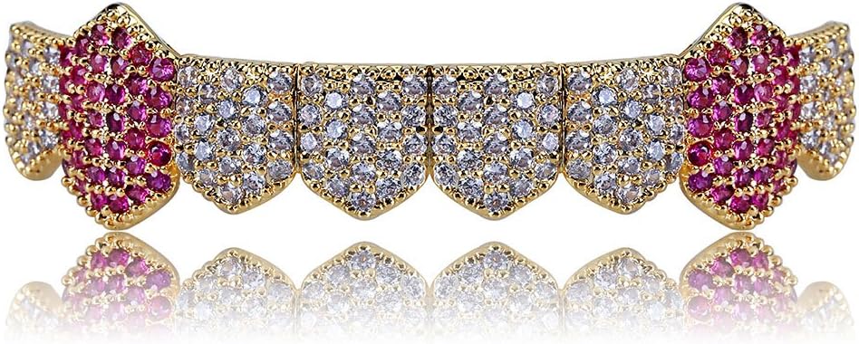 Grillz Teeth Men - Grills for Your Teeth 8 Top & Bottom Set, 18K Gold-Plated Brass Dental Grills with Molding Bars, Unisex Hip-Hop Rapper Costume Accessory