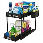 E-COSMOS® 2-Tier Under Sink Organizer – Pull Out Cabinet Storage with Hooks & Hanging Cup, Multi-Purpose Under Bathroom Sink Organizer and Storage, Kitchen Cabinet Organizer,(Black)