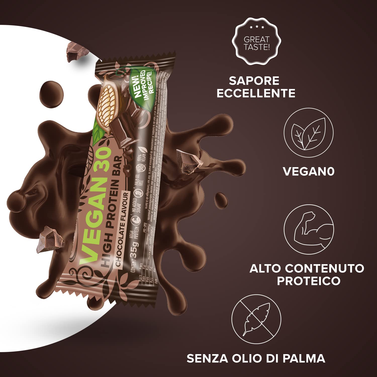 IronMaxx Vegan 30 Barrette Proteiche - 24 x 35 g Gusto Cioccolato, 26% Proteine Vegetali, Poco Zucchero, Senza Soia & Palm Oil – Snack Sportivo Vegano Post-Allenamento.