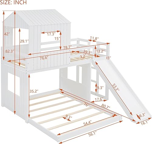Miniatura 29 de Marco de litera con tobogán, no necesita somier, gris, individual sobre individual Gris,Blanco,https://www.amazon.com/dp/undefined