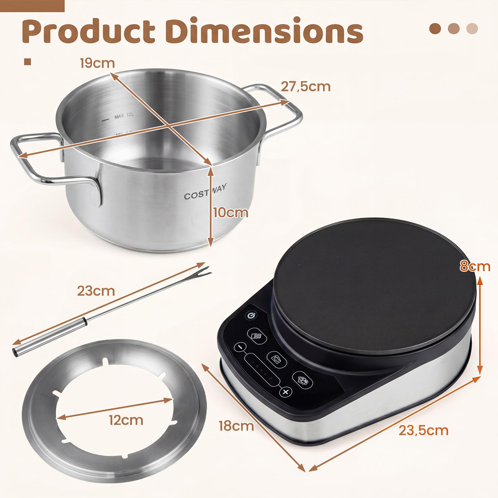 GIANTEX 1200W Fondue Eléctrica, Olla Eléctrica de Acero Inoxidable de 3 L