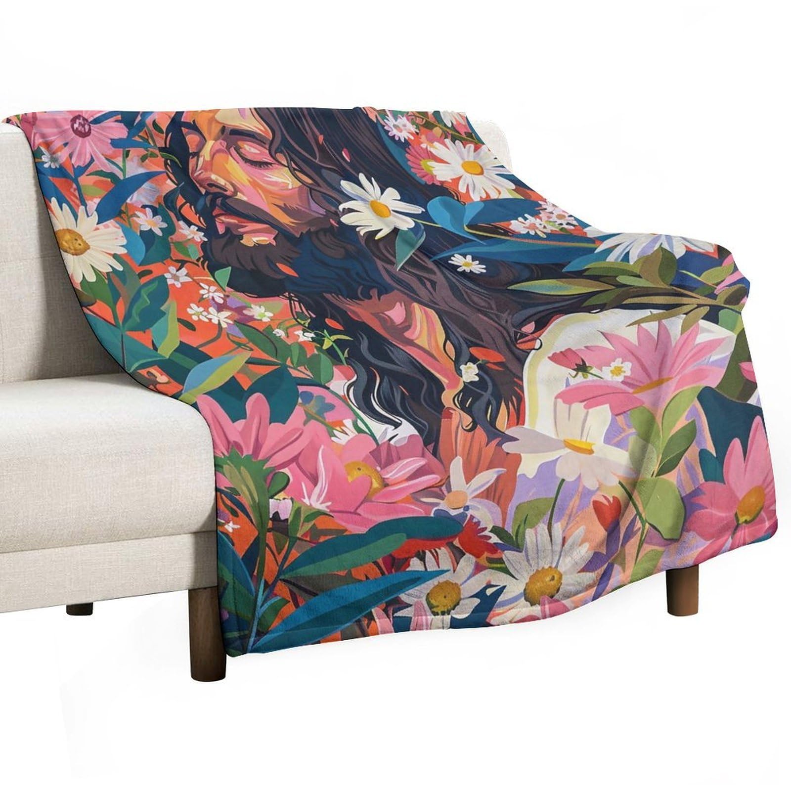 YHGSREUOH Floral Jesus Christ Pastel 03 Flannel Blankets Fleece Soft Throw Lightweight Plush Gifts for Couch, Bed, Cozy Sofa Plush, Chair, Lovers 175x200cm(70x80in)