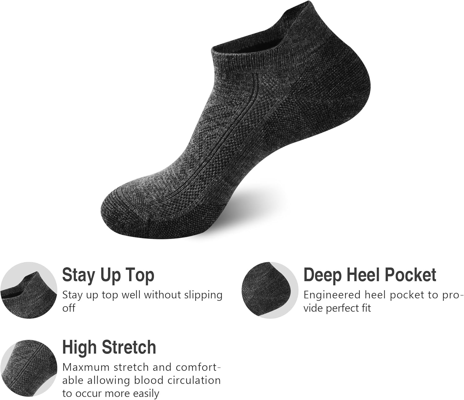 GKX Men's No Show Merino Wool Running Athletic Casual Socks 4 Pairs - Image 2