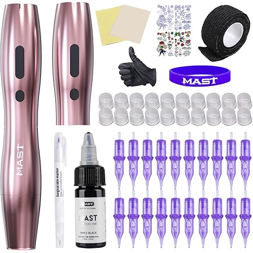 Mast Tattoo Kit Cordless Rotary Tattoo Machine gun Kit complete for beginners 2Pcs Changeable Battery Power Supply 20Pcs Tattoo Cartridge Needles