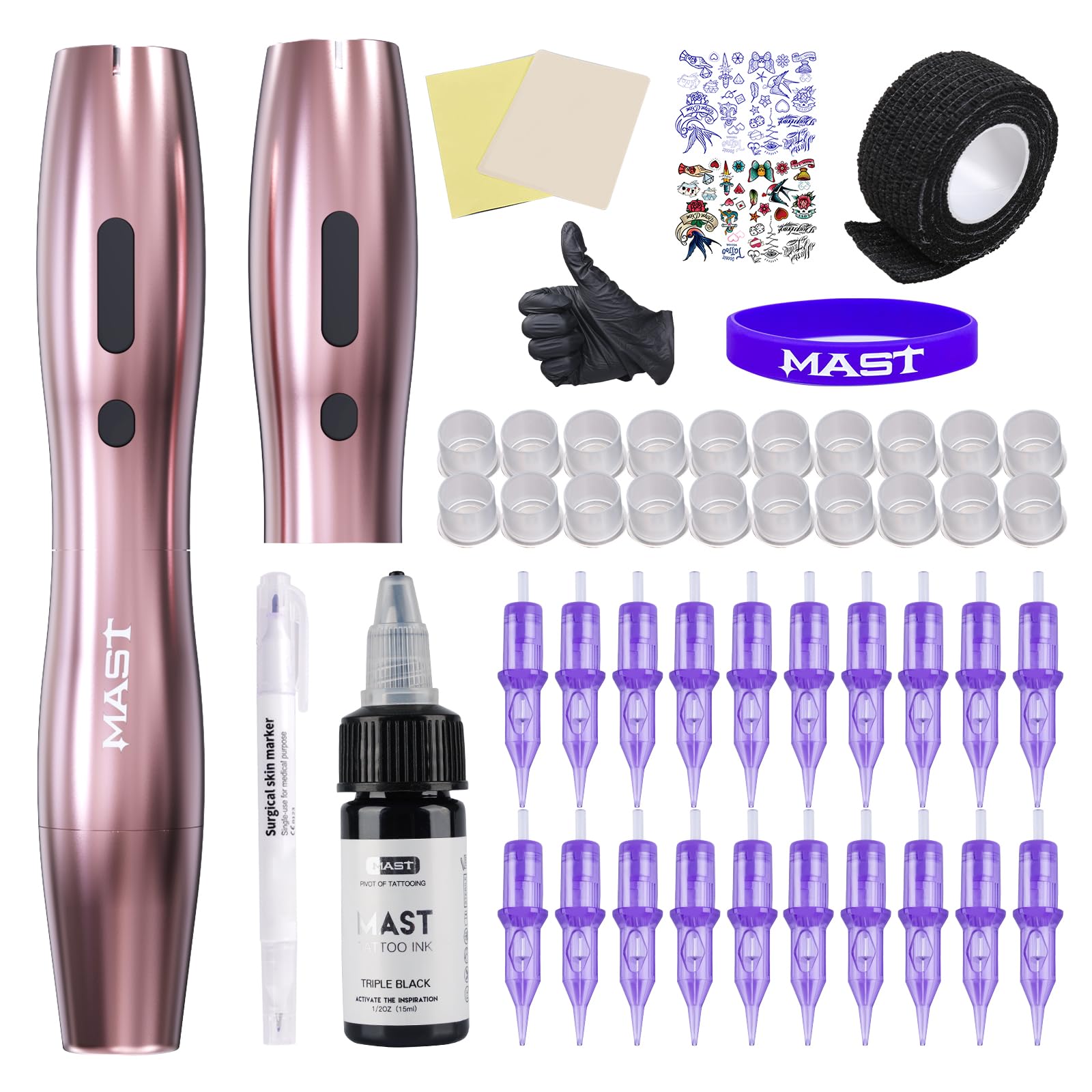 Kit Cordless Rotary Tattoo Machine gun Kit complete for beginners 2Pcs Changeable Battery Power Supply 20Pcs Tattoo Cartridge Needles