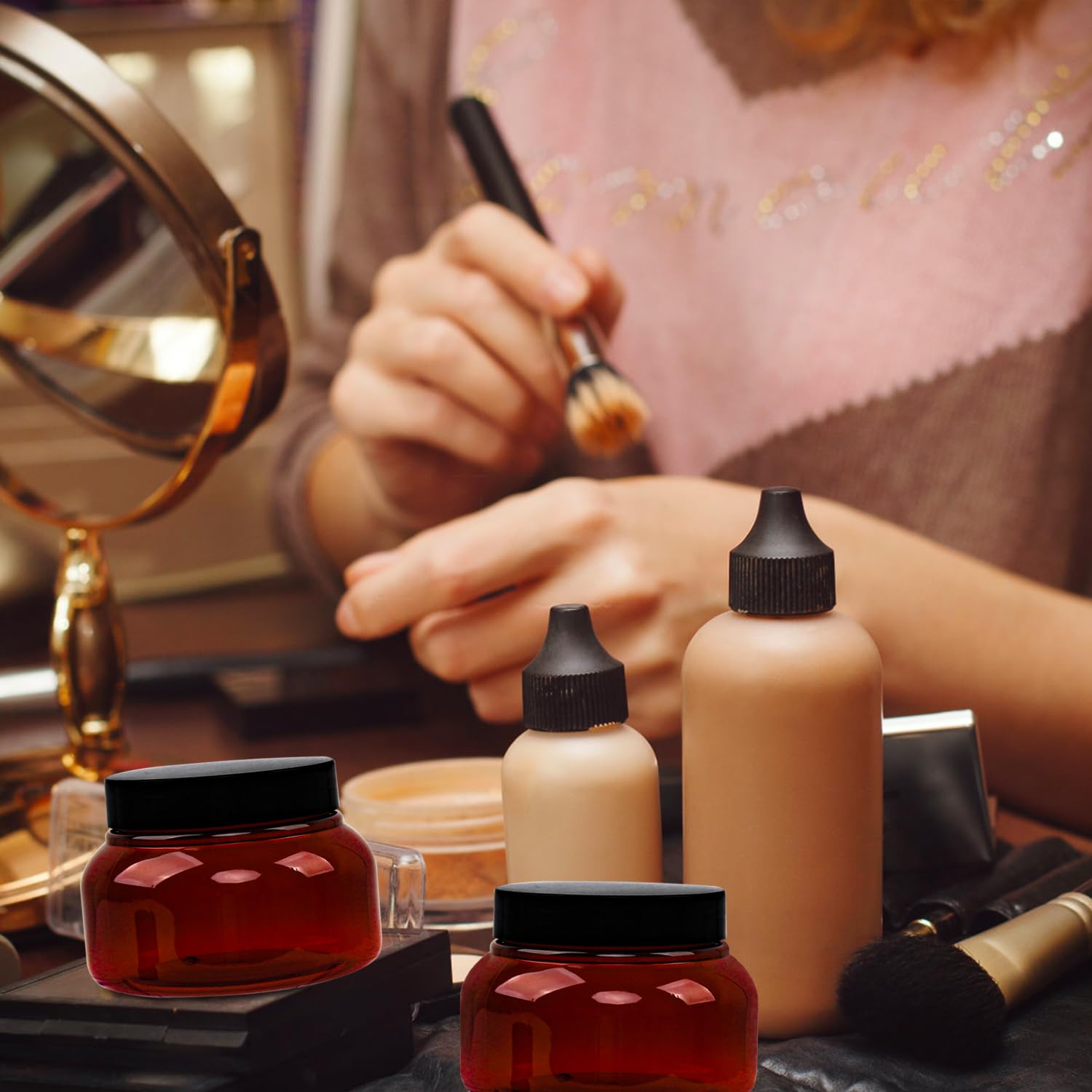 Confezione da 8 barattoli vuoti in vetro ambrato da 200 ml, con coperchio e fodera interna, contenitori per crema ricaricabili per lozioni, oli essenziali, polvere
