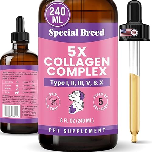 Colágeno Premium para Perros - Soporte Líquido para Articulaciones, Piel, Pelaje, Hueso, Sistema Inmunológico y CADERAS - Suplemento de Colágeno -