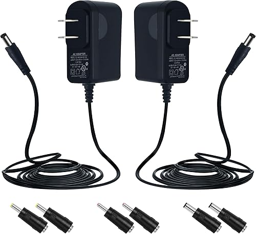 Paquete de 2 adaptadores de fuente de alimentación de 12 V 1A1000 mA de 10 pies de largo, cable adaptador de CA a CC de 12 W con 3 puntas para tiras