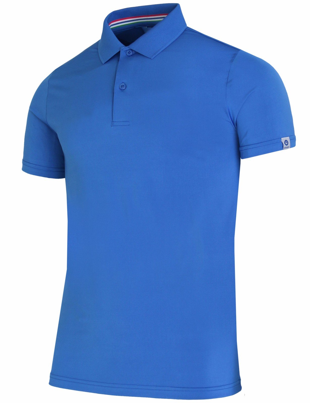 BCPOLO Men's Polo Shirt Spandex Short Sleeve Athletic Solid Polo Shirt Blue L