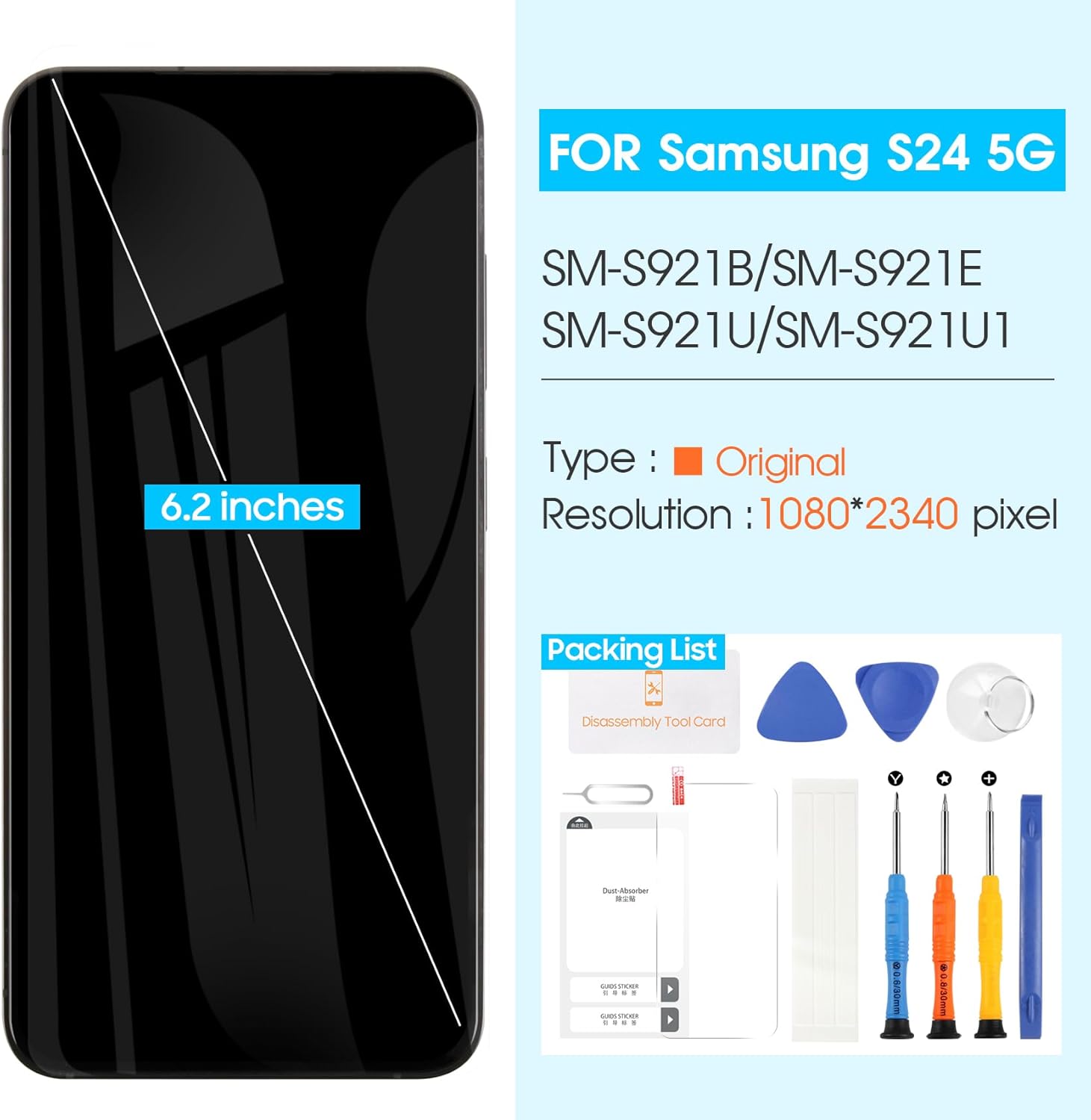 Original for Samsung Galaxy S24 5G Screen Replacement, LCD for Samsung S24 Digitizer Touch Screen SM-S921B SM-S921U SM-S921W LCD Display Assembly with Frame (US Version) (Black)