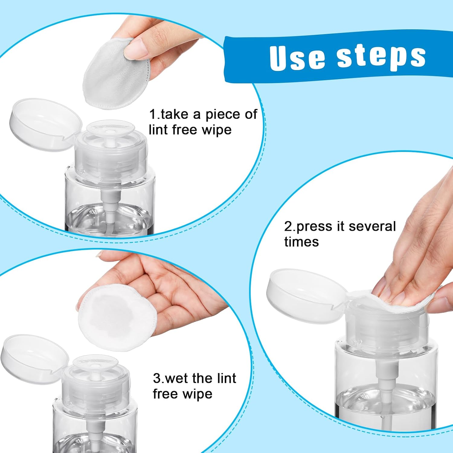 Zhehao 24 Pcs Push Down Pump Dispenser Nail Polish Remover Pump Lockable Empty Bottle Refillable Clear Cosmetic Container with Label for Liquid Acetone Nail Polish and Makeup Remover, 6.8 oz/ 200 ml