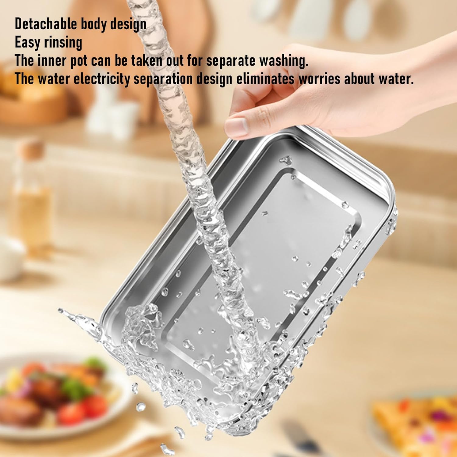VBESTLIFE Electric Lunch Box, 304 Stainless Steel Rechargeable Wireless Quick Heated Lunch Box with Digital Display and Waterless Design