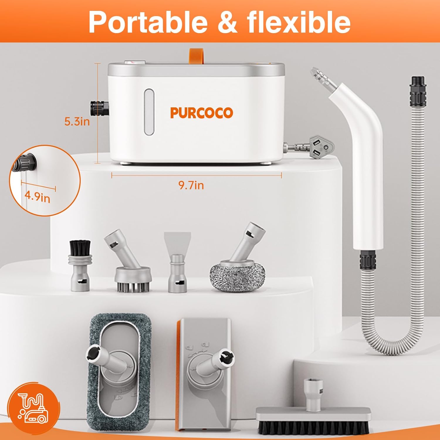 Pressurized Steam Cleaner Handheld 6 Multi-Surface Attachments small Mini Steam Cleaner for Car Grout Kitchen 30s Fast Heating Deep Cleaner for Tile Upholstery Pet Hair