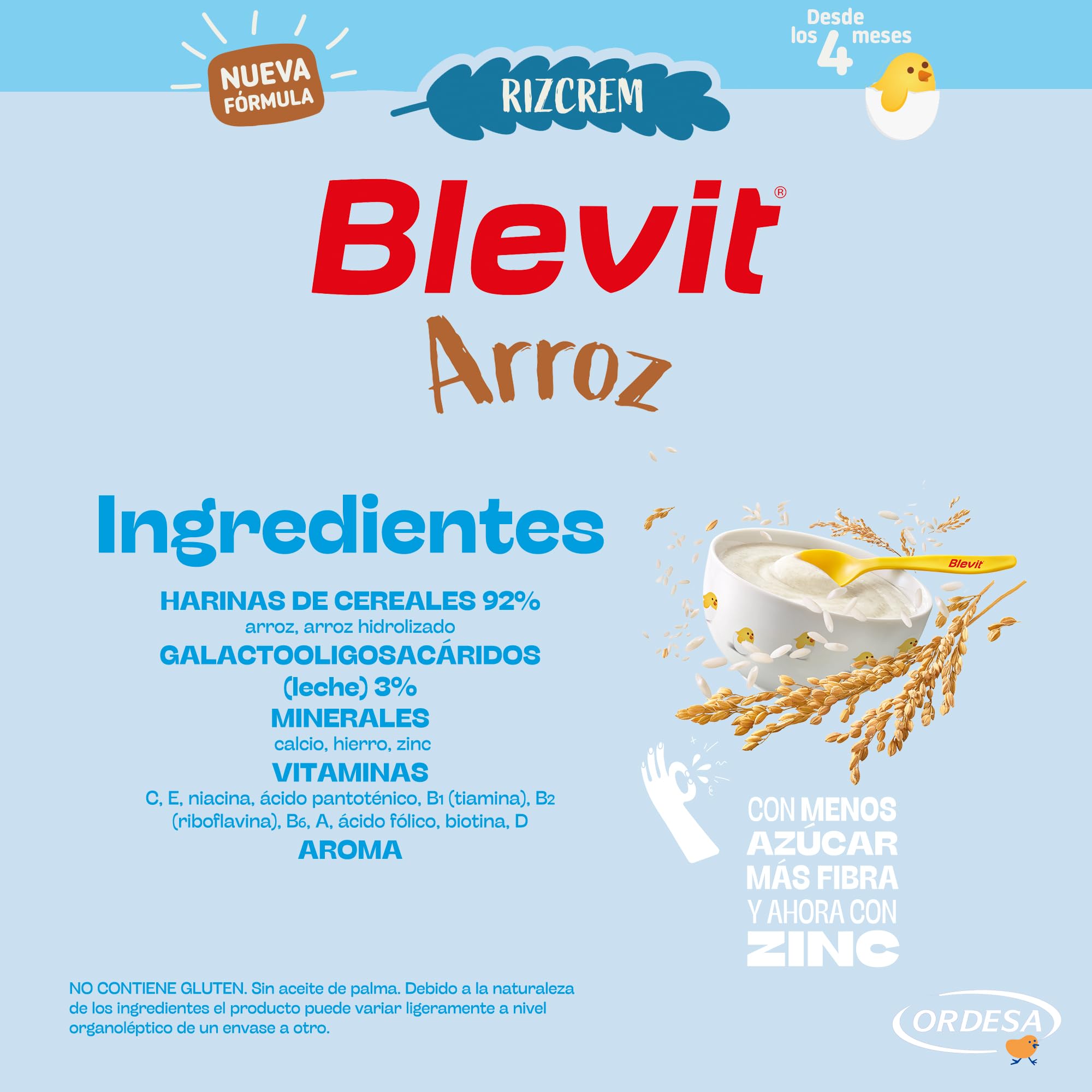 Blevit Rizcrem Arroz | 225 g | Papilla de Cereales para Bebé desde los 4 Meses con Crema de Arroz - Sin Gluten y Sin Azúcares Añadidos - Facilita la digestión