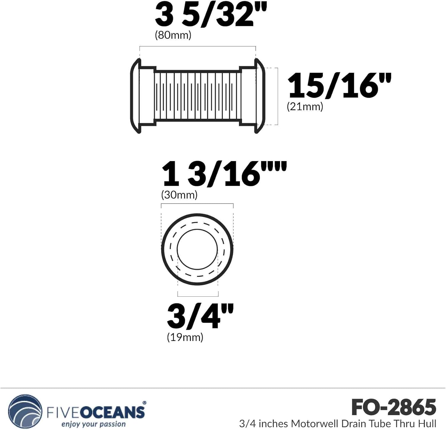 Five Oceans 3/4 inches Motorwell Drain Tube Thru Hull FO-2865 : Boating Plumbing Fittings : Sports & Outdoors