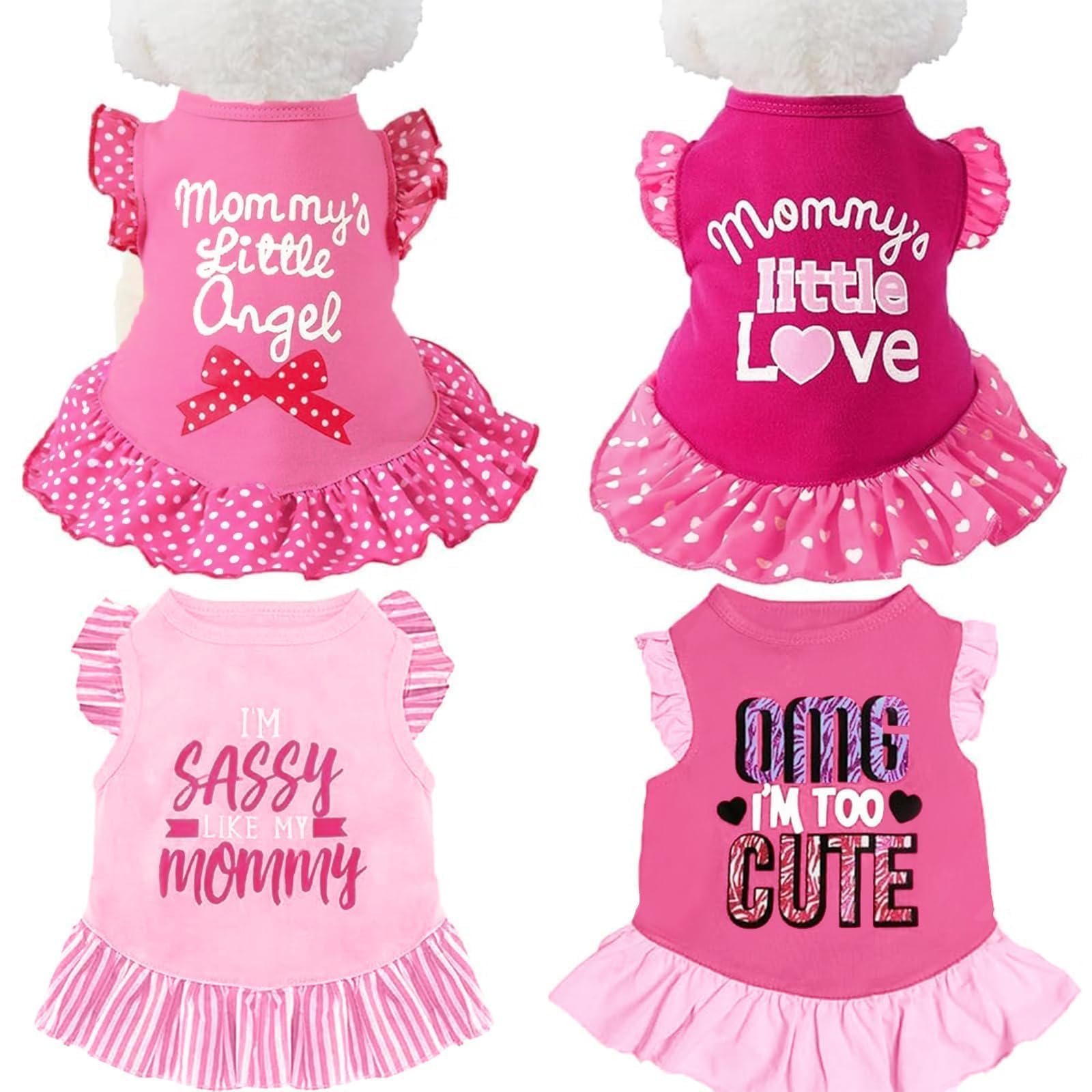 XPUDAC 4 Pieces Dog Dress Shirt Puppy Dog Clothes for Small Dogs Girl Cute Doggie Dress Dog Summer Clothes Dog Apparel for Dogs Cats (Pink Angel, Medium(8-11 lbs))