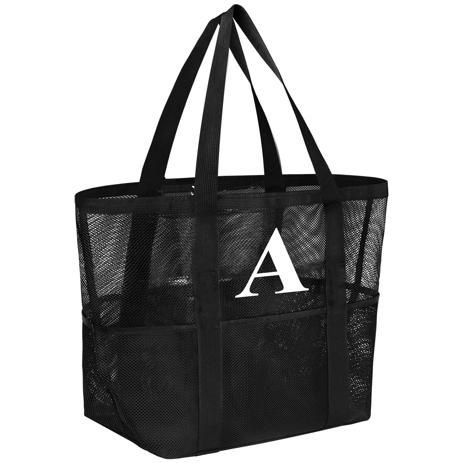 wanchel Personalized Mesh Beach Bag for Women - Waterproof Initial Tote Bag for Family Travel, Toys, Vacation Essentials