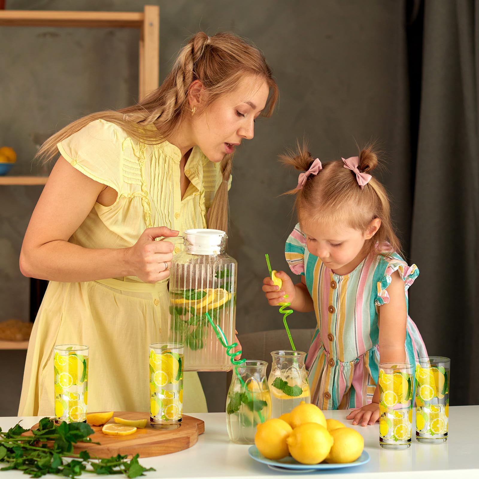 LemonRoad Highball-Gläser mit Zitronenmuster, 284 ml, Zitronen-Trinkgläser, Sommer-Trinkgeschirr oder Eistee, Cocktails, Saft-Sommer-Zitrusmotive, 6 Packungen