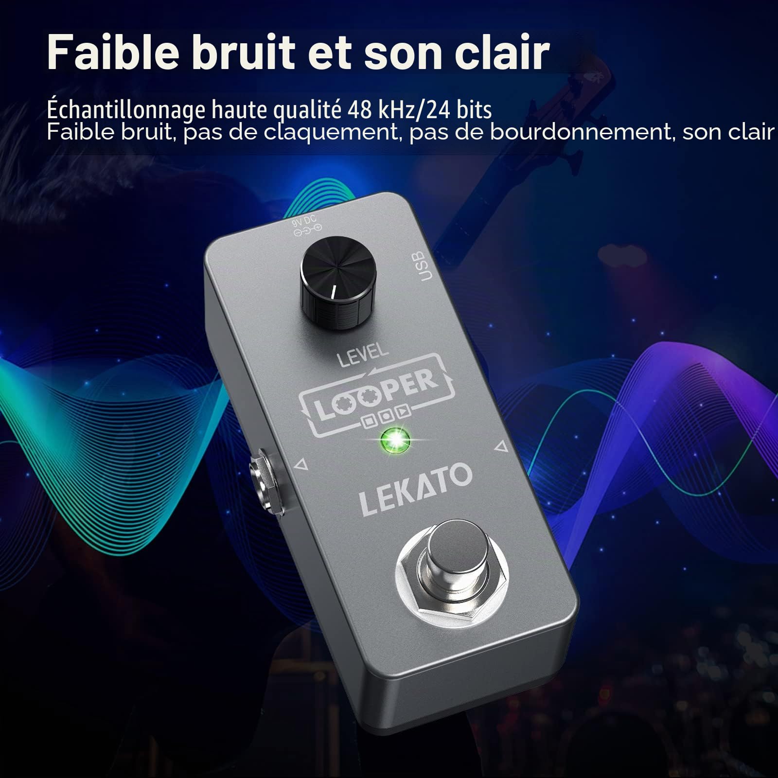 LEKATO Guitar Looper Loop Pedal Station Unlimited Overdubs Pédale d'effet de boucle de guitare avec 5 minutes de temps d'enregistrement Looper pour guitare électrique basse