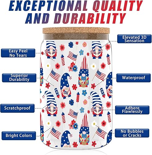 Miniatura 4 de 12 hojas de calcomanías patrióticas de transferencia de vasos UV DTF para vidrio, Día de la Independencia, calcomanías para manualidades, muebles de