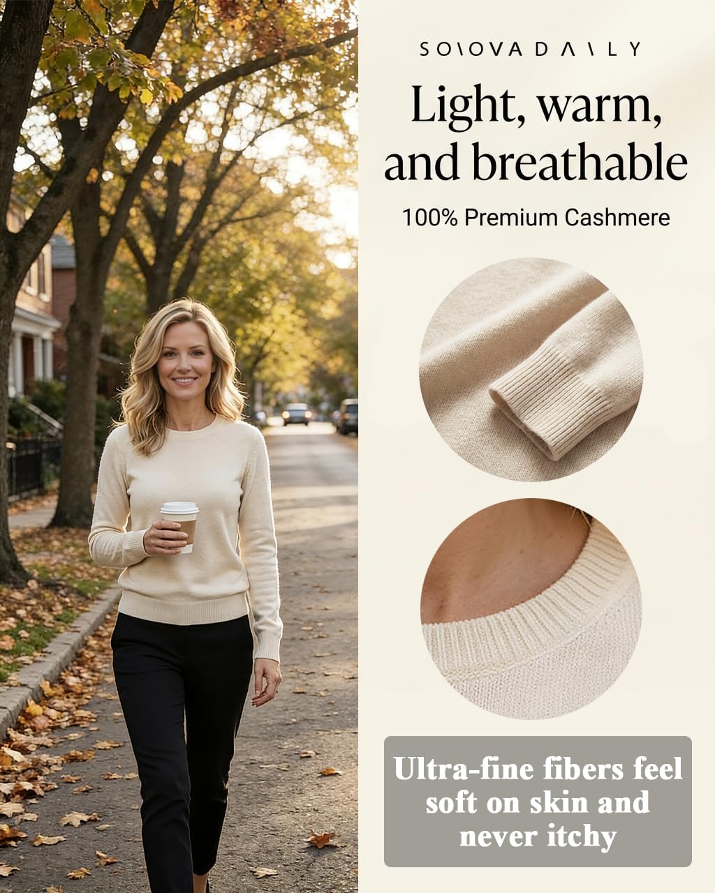 Women’s Daily Cashmere Sweater – 100% Pure Cashmere Crew Neck Pullover, Soft Lightweight Knit - Image 4