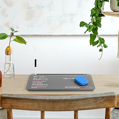 Miniatura 8 de Birch Pizarra blanca de escritorio pequeña  Tablero de borrado en seco de vidrio, almohadilla de escritorio con soporte para teclado y compartimento