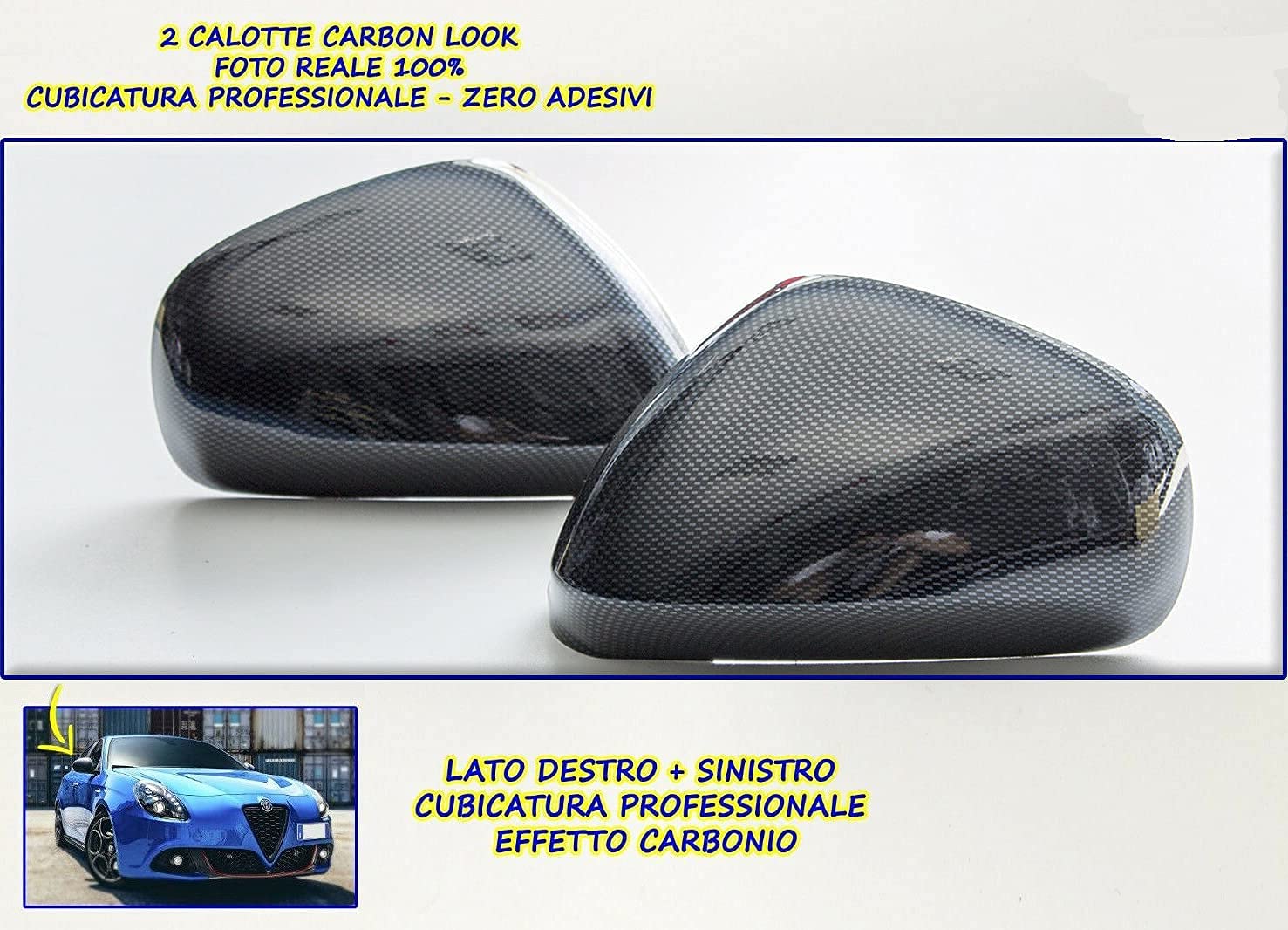 Generico Calotte Mito Nero in Carbon Look 2 per Specchietti retrovisori Kit 2 Calotte Destra Sinistra 800706-800707