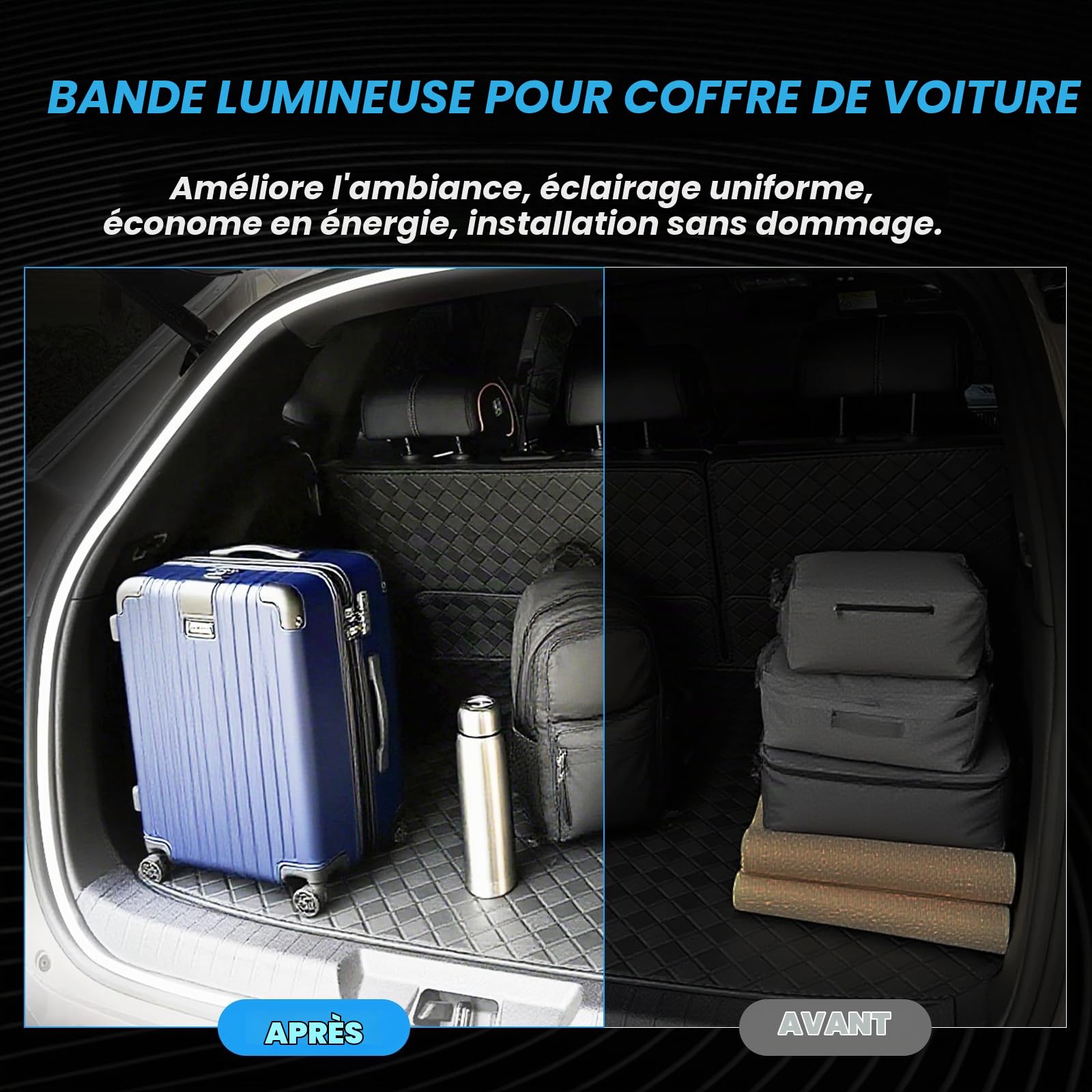 Bande Lumineuse du Coffre de Voiture, Bande de Voiture à Découper Flexible pour Le Tronc étanche des Lumières Intérieures à LED (Blanc, 4m / 158 in)