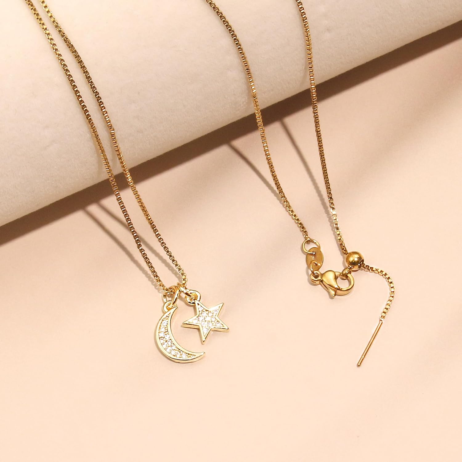 Double Pendant Necklace for Women 18k Gold Plated Necklace Cubic Zirconia Dainty Gold Necklaces for Women - Image 5
