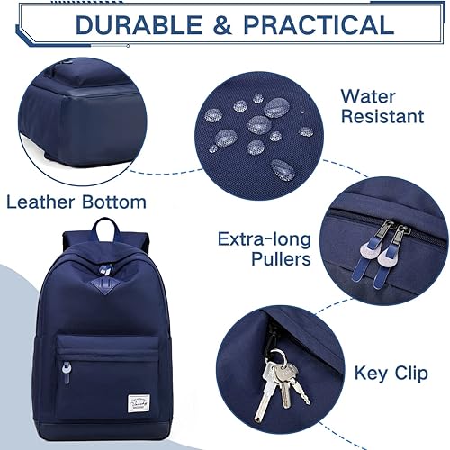 Miniatura 3 de VASCHY Mochila para hombres y mujeres, resistente al agua, mochila escolar casual para el trabajo, Azul (plain blue), Mochilas Daypack