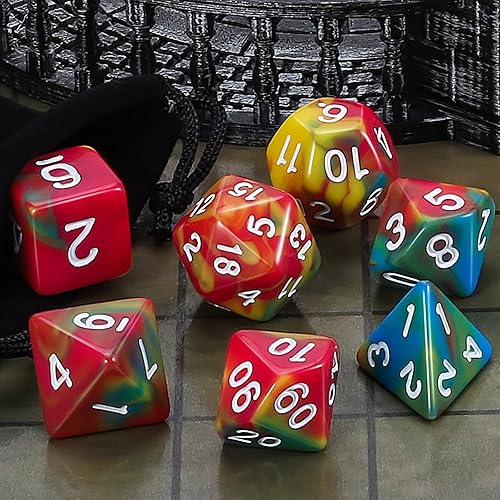 Miniatura 6 de CiaraQ DND - Juego de dados poliédricos para juegos de rol de Dungeons and Dragons RPG MTG, con 1 bolsa de dados (arcoíris)