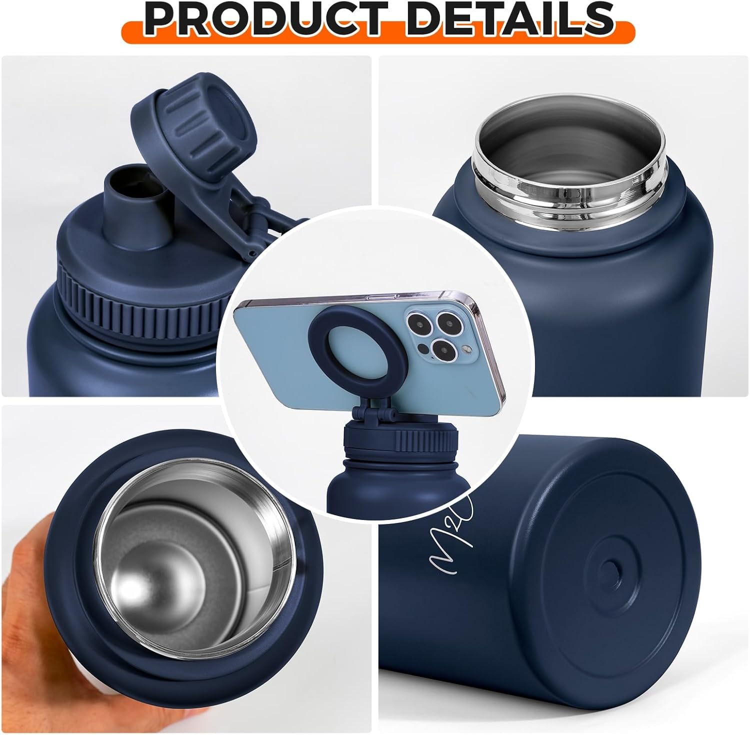 M2C® Magnetic Insulated Water Bottle 24oz (Dark Blue) – Compatible with MagSafe Magnetic Tumbler, Gym Water Bottle with Tripod Mount, Cell Phone Holder - Image 7