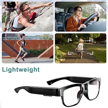 Camera Glasses Video Glasses HD Smart Glasses Recording Outdoor Sport Glasses with Camera Wearable Eyeglass Built-in 32G Memory Card only Open on Computer