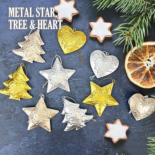 Miniatura 9 de 9 piezas de estrella de metal, árbol de metal, corazón de metal, estrella de granero para decoración del hogar, decoración de pared colgante para