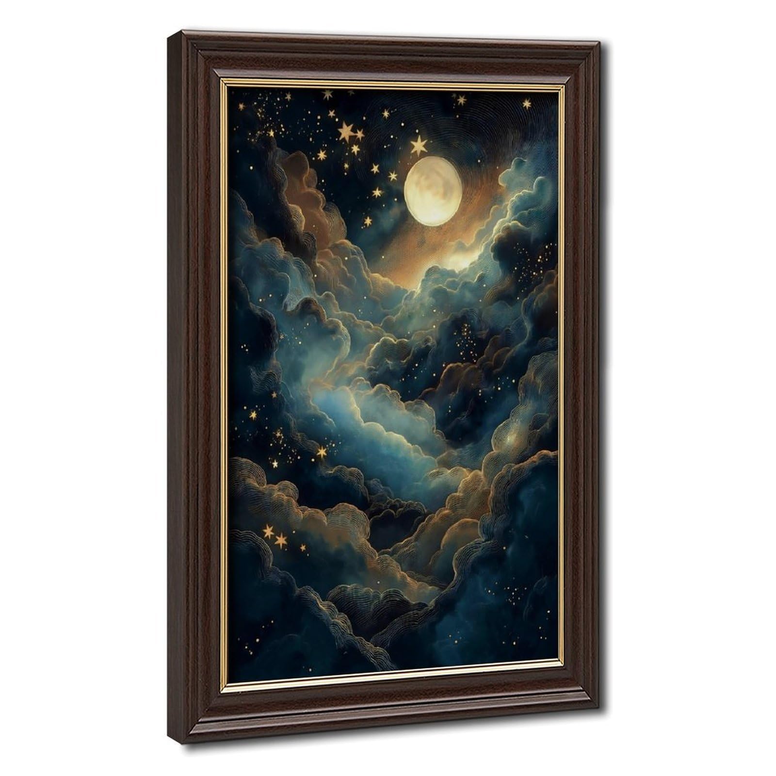 Bareronor Moon And Stars Celestial Cloudscape Canvas Poster Bedroom Decor Landscape Office Room Decor Gift 8" L X 12" W