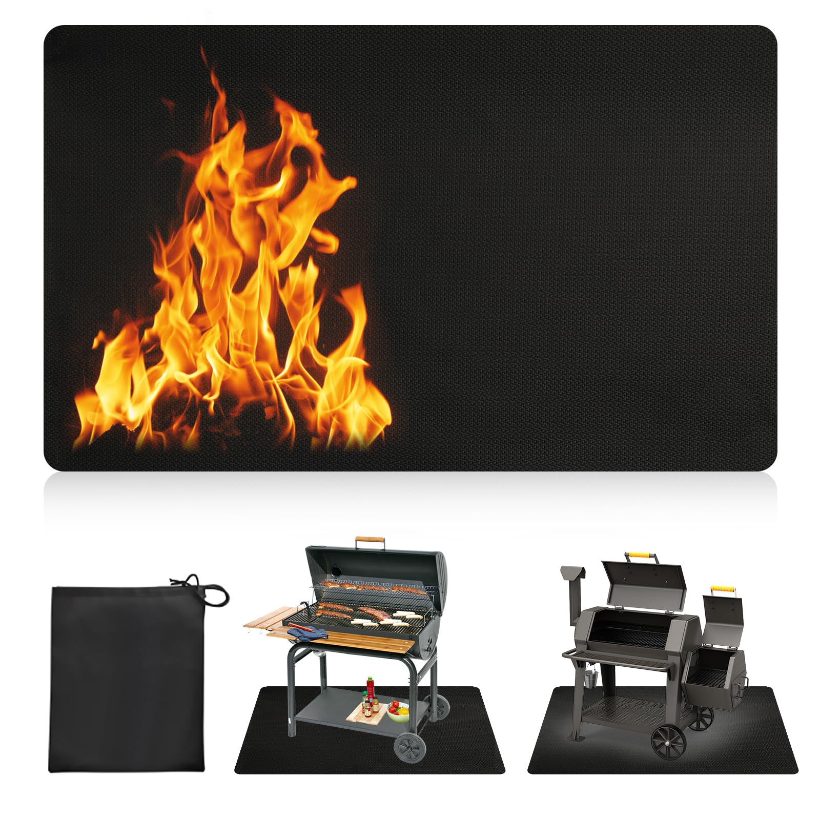 Yallmie Fireplace Mat, Fire Pit Mat Bbq Floor Protection Oil-Proof Waterproof Fire Proof Mats, Heat Resistant pad for Bbq Grill Floor Patio Backyard Camping (Square, 48 * 38In)