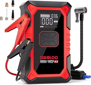 GOOLOO A3 Jump Starter with Air Compressor, 3000A Portable Car Battery Booster (9.0 Gas/6.5L Diesel) with 150PSI Auto-Shut...