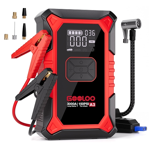 GOOLOO A3 Jump Starter with Air Compressor, 3000A Portable Car Battery Booster (9.0 Gas...